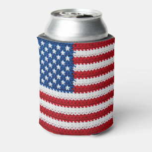 Enfriador De Latas Lindo ganchillo bandera americana rojo blanco azul