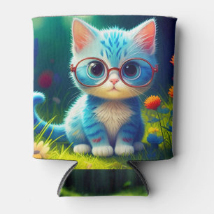 Enfriador De Latas Lindo gatito azul con gafas-47567