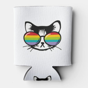 Enfriador De Latas lindo gato con gafas de sol de arco iris