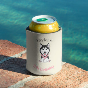 Enfriador De Latas Lindo perro husky blanco y negro