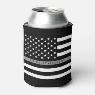 Enfriador De Latas Línea gris fina monograma de la bandera americana
