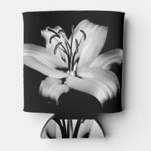 Enfriador De Latas Lirio plateado: Elegancia floral monocroma.