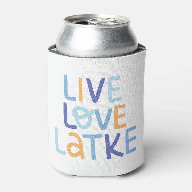 Enfriador De Latas Live Love Latke Hanukkah Design (Lata Anverso)