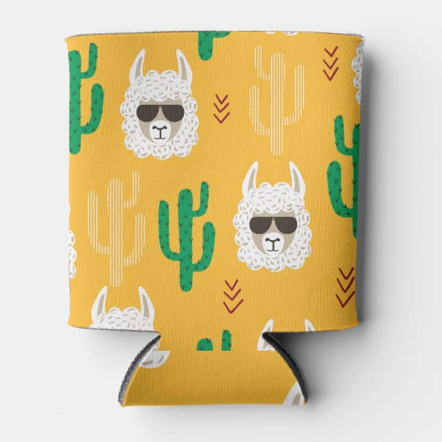 Enfriador De Latas Llama y cactus, diversión personalizado (Anverso)