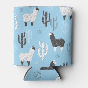 Enfriador De Latas Llama y cactus, lindo patrón.