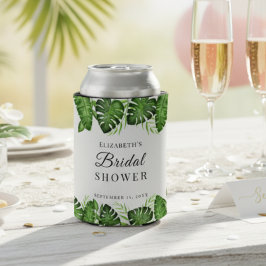 Enfriador De Latas Lluvia de Novia Tropical Verde Hoja de Monstera