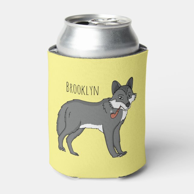 Enfriador De Latas Lobo gris con ilustracion de personalizado de tube (Lata Anverso)