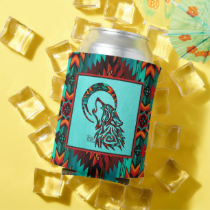 Enfriador De Latas Lobo Tribal En El Refrigerador de bebidas De La Lu