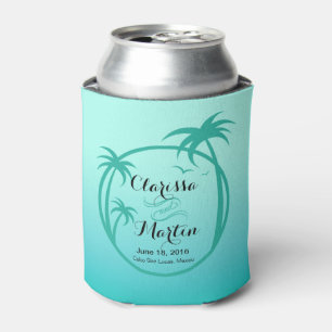 Enfriador De Latas Logotipo tropical de Palm Beach   aqua