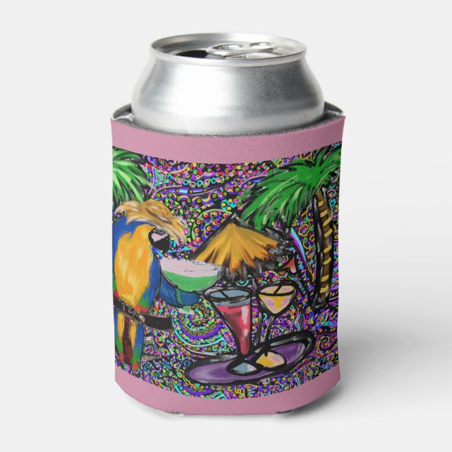 Enfriador De Latas Loro de fiesta de playa (Lata Anverso)