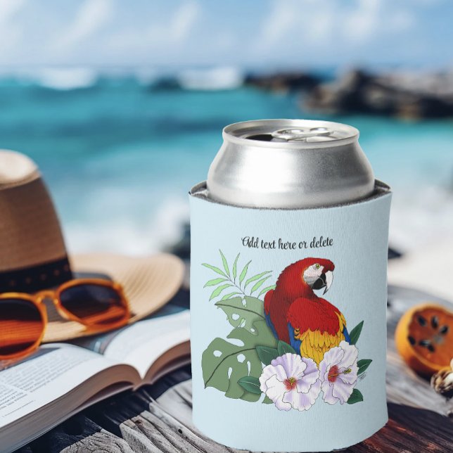 Enfriador De Latas Loro floral de aves tropicales de Macaw Rojo (Subido por el creador)