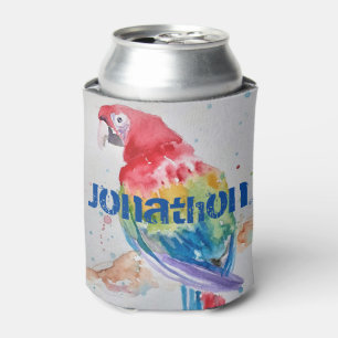 Enfriador De Latas Loro Guacamayo Rojo Arte Acuarela Diseño Puede C