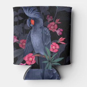Enfriador De Latas Loro negro floral exótico: naturaleza tropical