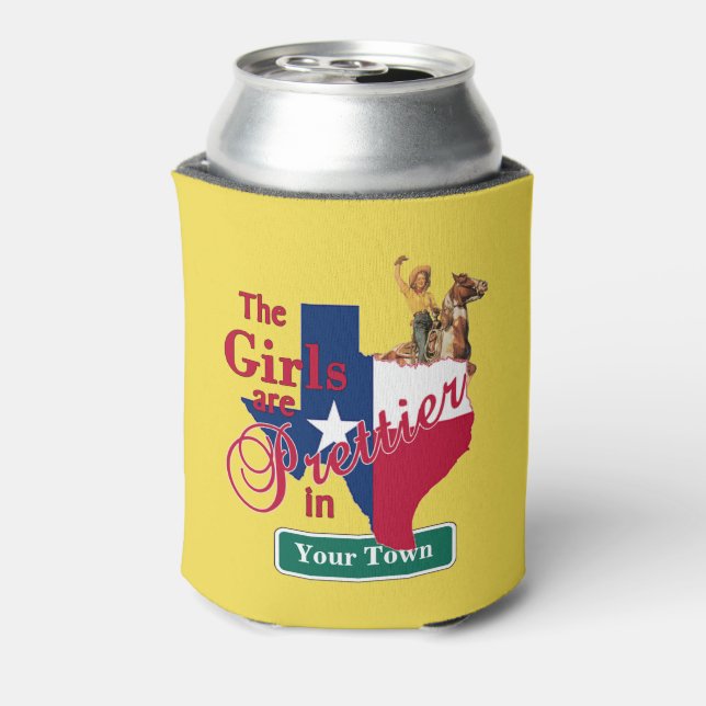 Enfriador De Latas Los Chicas De Texas Son Más Bonitos (NOMBRE PERSON (Reverso de la lata)