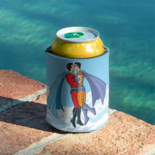 Enfriador De Latas Los dos superhéroes de Slipperyjoe besándose perso