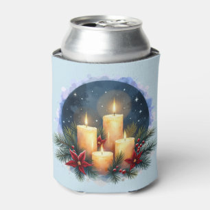 Enfriador De Latas Los navidades lucen velas con Poinsettias