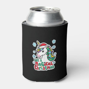 Enfriador De Latas Los Unicornios de Navidad tienen una fiesta mágica