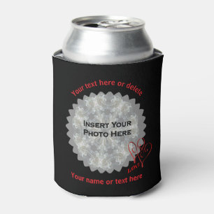 Enfriador De Latas Love Hearts Black Personalized Photo