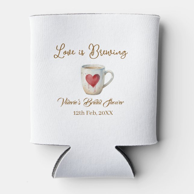 Enfriador De Latas Love is Brewing white coffee mug heart bridal show (Anverso)