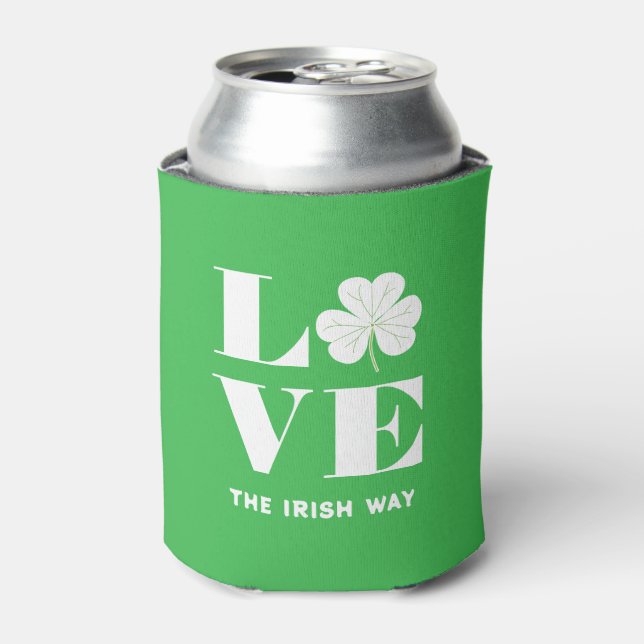 Enfriador De Latas Love Shamrock Clover Irlanda Personalizado blanco  (Lata Anverso)