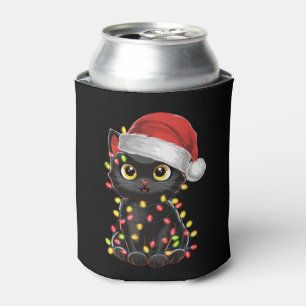 Enfriador De Latas Luces de árbol de Navidad de gato negro divertido 