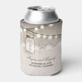 Enfriador De Latas Luces de cuerdas y Mason Jar Rustic Burlap