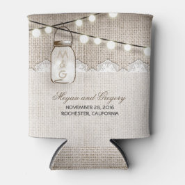 Enfriador De Latas Luces de cuerdas y Mason Jar Rustic Burlap