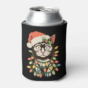 Enfriador De Latas Luces de Navidad de Gato Negro Retro Divertidas Na