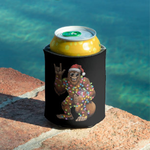 Enfriador De Latas Luces de Navidad de Santa Bigfoot Rock Divertido 