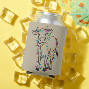 Enfriador De Latas Luces de Navidad de Vaca Adorable Terneras Fiesta