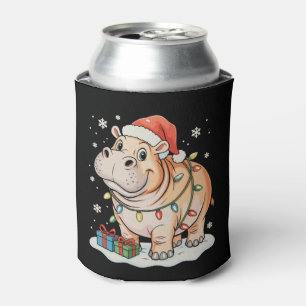 Enfriador De Latas Luces de Navidad para Amantes de Hipopótamos Tempo
