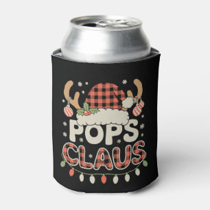 Enfriador De Latas Luces de Navidad Pops Claus Rojo Cuadros de Búfalo