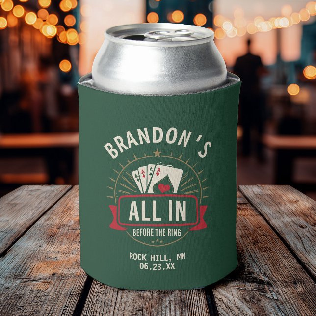 Enfriador De Latas Lucky Green Poker Bachelor Party Custom Name City  (Subido por el creador)