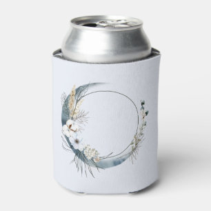 Enfriador De Latas Luna de la Media Luna Azul con flores blancas