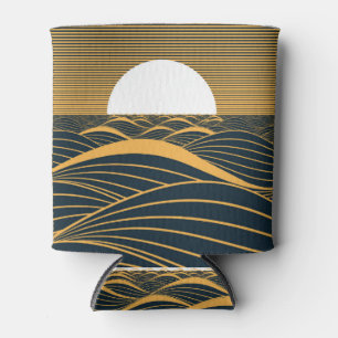 Enfriador De Latas Luna de sol estilizada, ilustracion de mar oscuro.