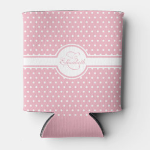 Enfriador De Latas Lunares blancos elegantes en monograma rosado