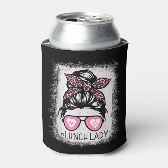 Enfriador De Latas Lunch Lady Life Bleached Shirts Pink Leopard Messy (Lata Anverso)