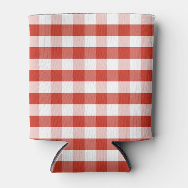 Enfriador De Latas Lush Dahlia Red & White Gingham Check Plaid (Anverso)