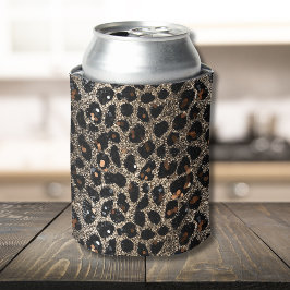 Enfriador De Latas Luxury Glitter Brown Black Gold Leopard Pattern