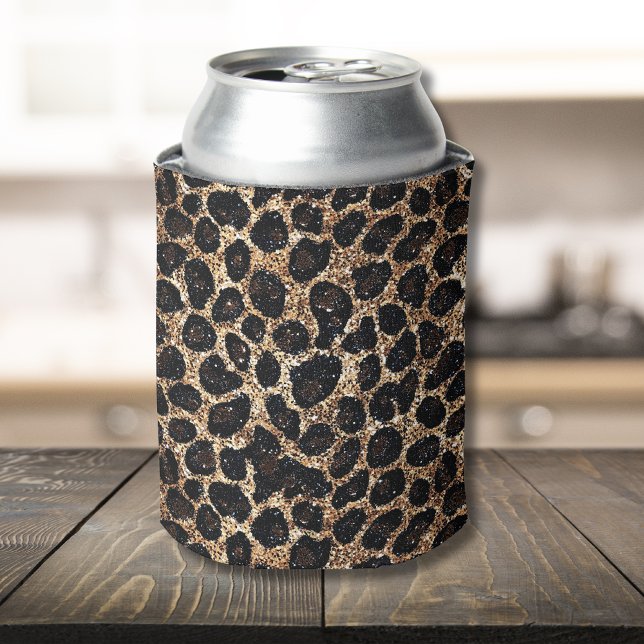 Enfriador De Latas Luxury Glitter Gold Brown Black Leopard Pattern (Subido por el creador)