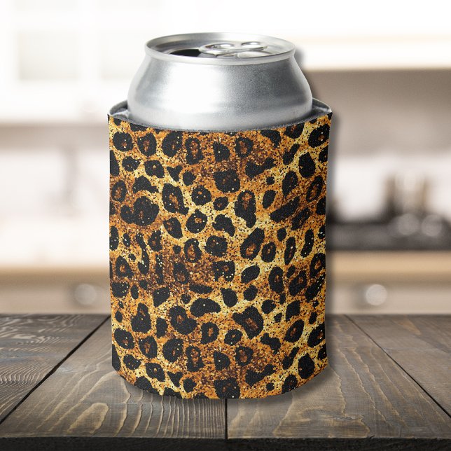 Enfriador De Latas Luxury Glitter Gold Brown Rust Leopard Pattern (Subido por el creador)