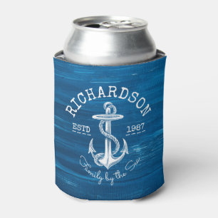 Enfriador De Latas Madera pintada de azul de antro náutico monogramo