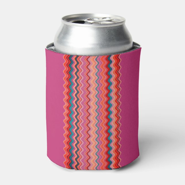 Enfriador De Latas Magenta Coral Salmon Naranja Wavy Azul Zigzag (Lata Anverso)