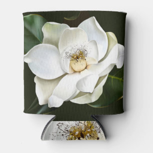 Enfriador De Latas Magnolia blanca cierra fondo verde