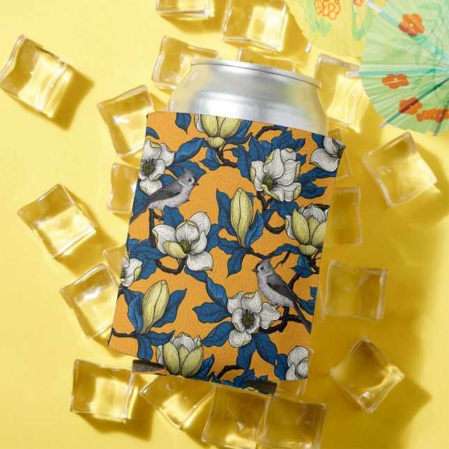 Enfriador De Latas Magnolia en flor y pájaro del ratón 3 (Verano in situ)