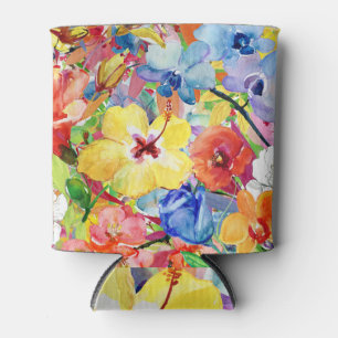 Enfriador De Latas Magnolia pintada a mano, patrón floral orquídea.