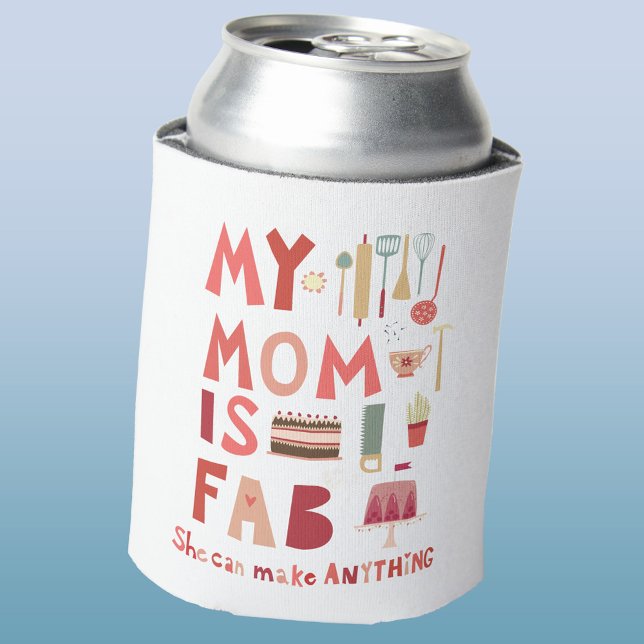 Enfriador De Latas Mamá divertida (My Mom is fab fun hand lettered can cooler)
