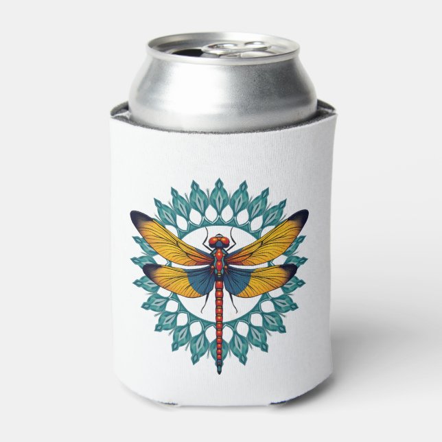 Enfriador De Latas Mandala Dragonfly - Lotus Flower Insect Lover Ento (Lata Anverso)