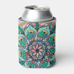 Enfriador De Latas Mandala floral de color bohemio
