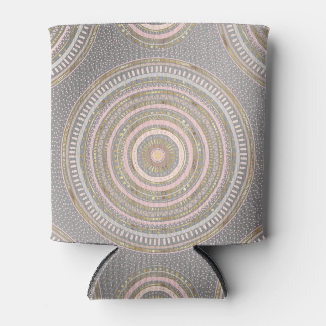 Enfriador De Latas Mandala geométrica moderna de oro gris (Anverso)
